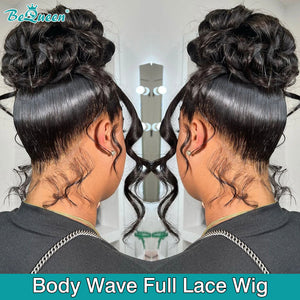 BEQUEEN Pre-Plucked Body Wave Full Lace Frontal Wig 100% Human Hair BeQueenWig