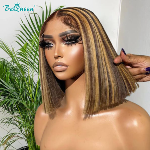 BEQUEEN 13x4 Lace Front Wig P4/27 Straight Wave Bob Wig 100% Human Hair BeQueenWig