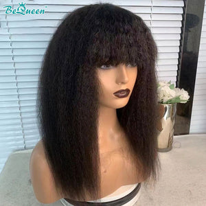 BEQUEEN Bang Kinky Straight Short Cut Wig Pixie Cut 100% Human Hair BeQueenWig