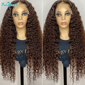 BEQUEEN 4# Deep Wave 13X4 Lace Frontal Wig Human Hair Wig BeQueenWig