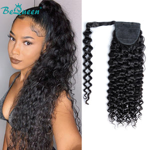 BEQUEEN Water Wave Clip In Ponytail Human Hair Extensions Bequeen Office Store