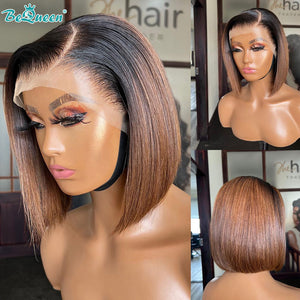 BEQUEEN 13x4 Lace Front Wig Straight 1B/Brown Bob Wig BeQueenWig