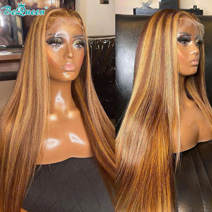 BEQUEEN 4#/MIX27 Straight 13X4 Lace Frontal Wig Human Hair Wig BeQueenWig