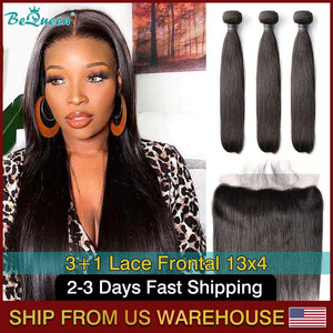 BEQUEEN 3Pcs with 13x4 Frontal Straight Best Virgin Human Hair Bundles BeQueenWig