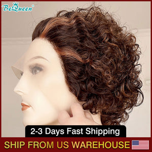 BEQUEEN 4T30 Curly T PART WIG Pixie Cut Short Cut Wig 100% Human Hair BeQueenWig