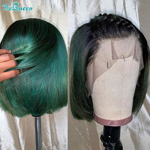 BEQUEEN 13x4 Lace Front Wig Straight 1B Dark Green Bob Wig BeQueenWig