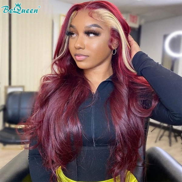 BEQUEEN 99J Highlights 613 Body Wave 13X4 Lace Frontal Wig Human Hair Wig BeQueenWig
