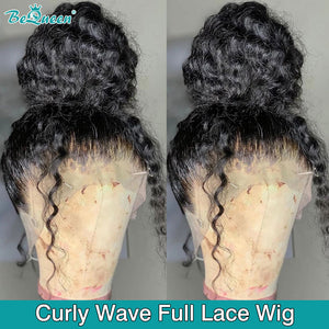 BEQUEEN Pre-Plucked Curly Wave Full Lace Frontal Wig 100% Human Hair BeQueenWig