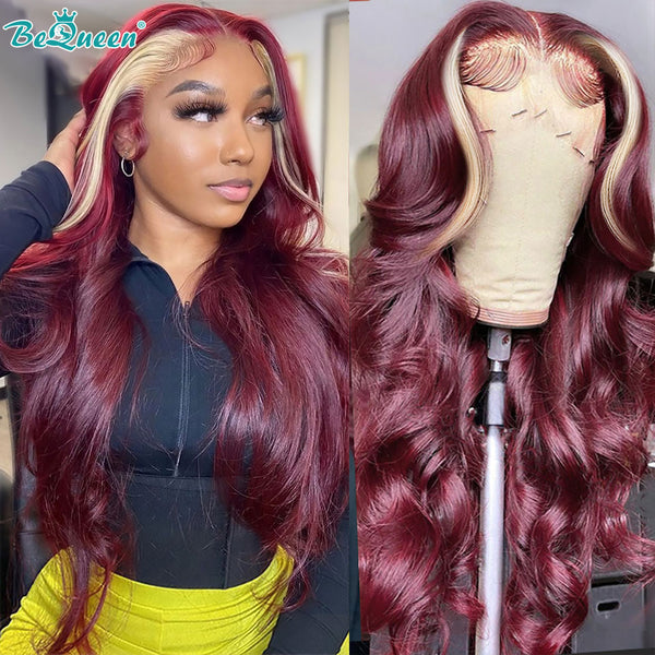 BEQUEEN 99J Highlights 613 Body Wave 13X4 Lace Frontal Wig Human Hair Wig BeQueenWig