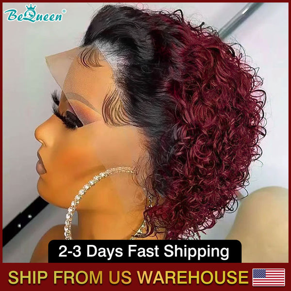 BEQUEEN T99J Curly T PART WIG Pixie Cut Short Cut Wig 100% Human Hair BeQueenWig