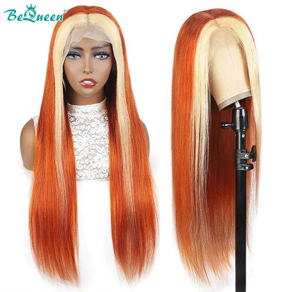 BEQUEEN Orange Highlights 613 Straight 13X4 Lace Frontal Wig Human Hair Wig BeQueenWig