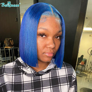 BEQUEEN 13x4 Lace Front Wig Straight Blue Bob Wig BeQueenWig