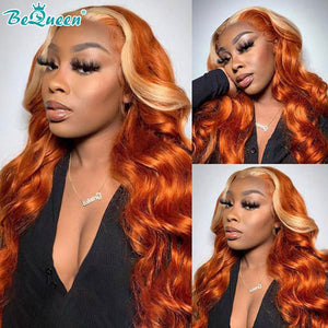 BEQUEEN Orange Highlights 613 Body Wave 13X4 Lace Frontal Wig Human Hair Wig BeQueenWig