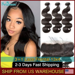 BEQUEEN 3Pcs with 13x4 Frontal Body Wave Best Virgin Human Hair Bundles BeQueenWig