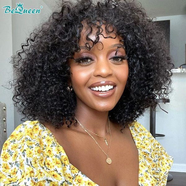 BEQUEEN Machine Made Kinky Curly Short Cut Wig 100% Human Hair BeQueenWig