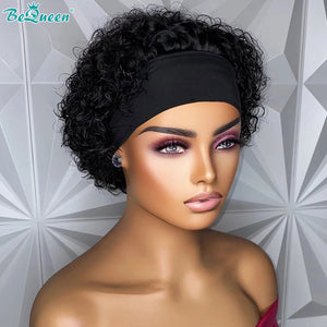 BEQUEEN Headband Wigs 6inch Short Curly Wave 100% Human Hair Wigs BeQueenWig