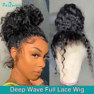BEQUEEN Pre-Plucked Deep Wave Full Lace Frontal Wig 100% Human Hair BeQueenWig