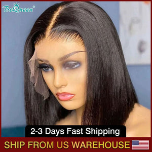 BEQUEEN 13x4 Lace Front Wig Straight Wave Bob Wig 100% Human Hair BeQueenWig