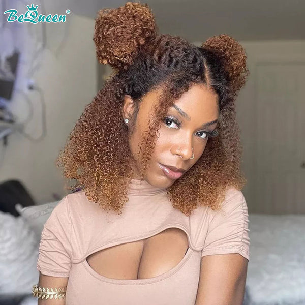 BEQUEEN T Part 1B30 Curly Wave Bob Wig 100% Human Hair BeQueenWig