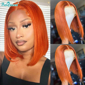 BEQUEEN 13x4 Lace Front Wig Straight Orange Bob Wig BeQueenWig