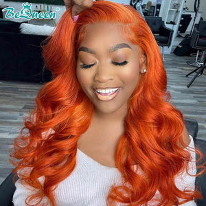 BEQUEEN Orange Body Wave Lace Front Wig Blonde 13x1x6 T Part Transparent Lace Wig BeQueenWig