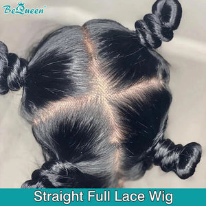 BEQUEEN Pre-Plucked Straight Full Lace Frontal Wig 100% Human Hair BeQueenWig