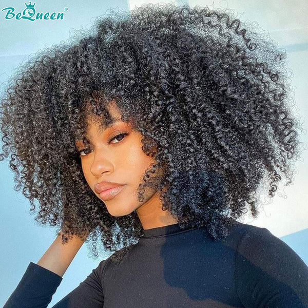 BEQUEEN Machine Made Kinky Curly Short Cut Wig 100% Human Hair BeQueenWig