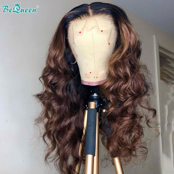 BEQUEEN Pre-Plucked 1B4# Body Wave 13X6X1 Lace Wig 100% Human Hair Wig BeQueenWig
