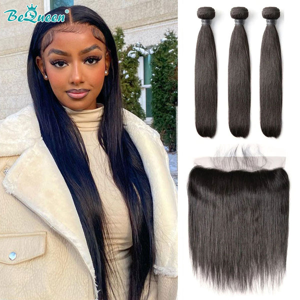 BEQUEEN Straight Weave 3 Bundles With 13X6 Lace Frontal BeQueenWig