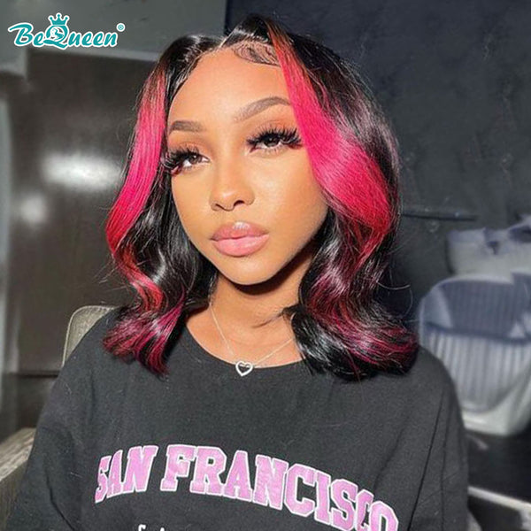 BEQUEEN 13x4 Lace Front Wig Straight 1B highlights red Bob Wig BeQueenWig