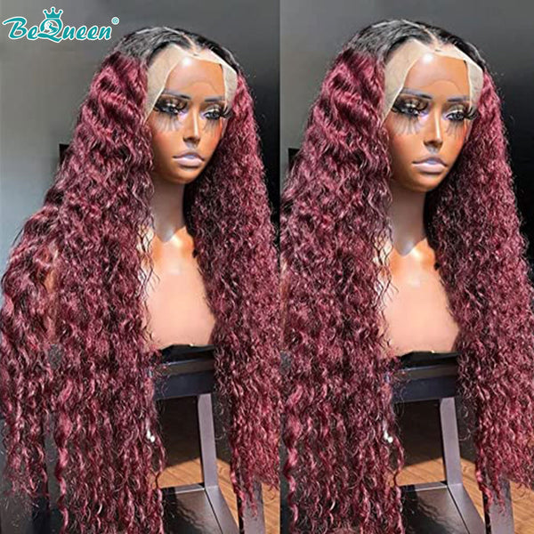 BEQUEEN 1B99J Curly Wave 13X4 Lace Frontal Wig Human Hair Wig BeQueenWig