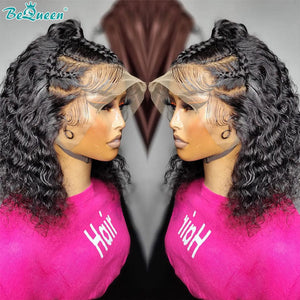 BEQUEEN 13x4 Lace Front Wig  Curly Wave Bob Wig 100% Human Hair BeQueenWig