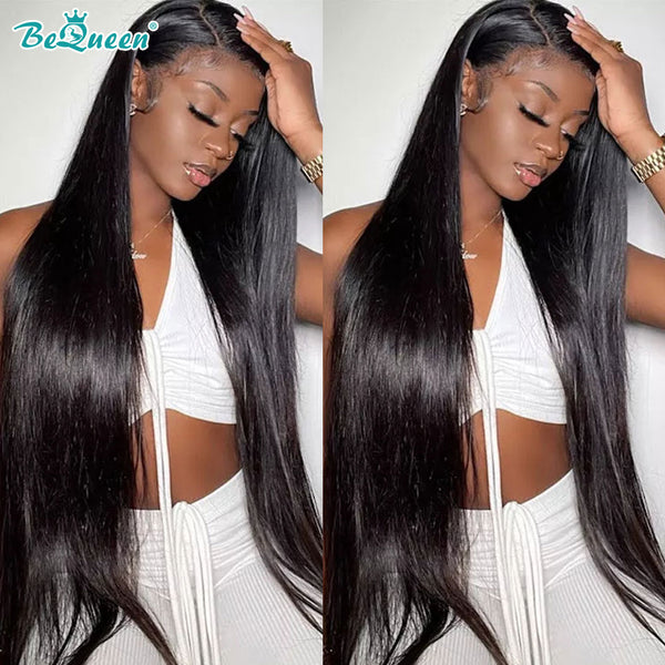 BEQUEEN 12A Long 4x4 Straight length 34-40 Lace Closure Human Hair Wig BeQueenWig