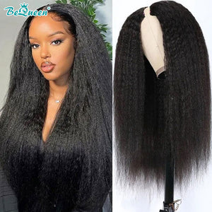 BeQueen Kinky Straight V-Part Human Hair Wig No Leave Out Glueless BeQueenWig