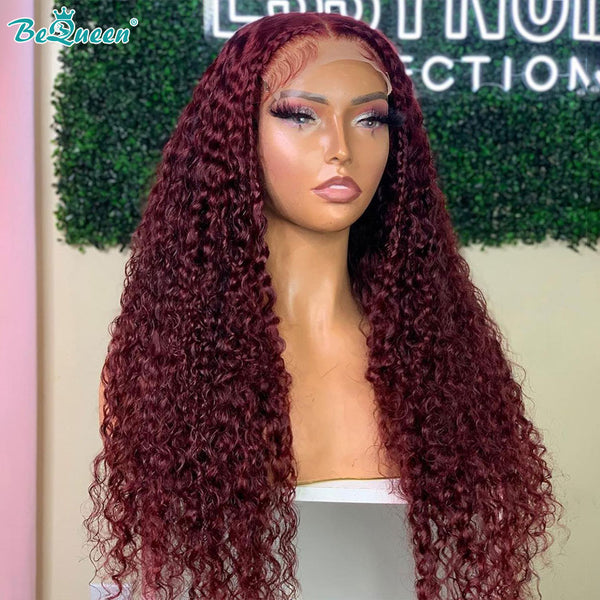 BEQUEEN 99J Curly Wave 4x4 Lace Closure Wig 100% Human Hair Wig BeQueenWig
