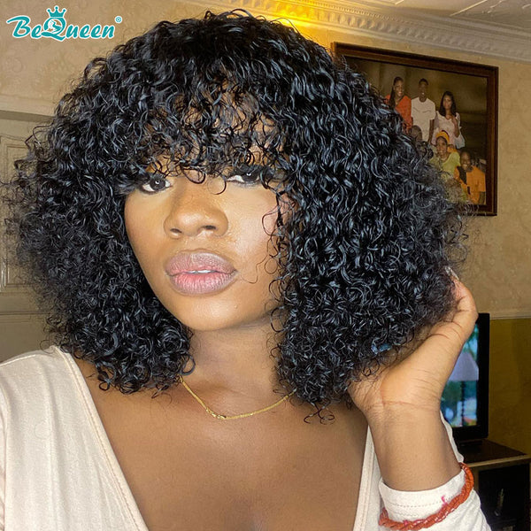 BEQUEEN Bang Curly Wave Short Cut Wig Pixie Cut 100% Human Hair BeQueenWig