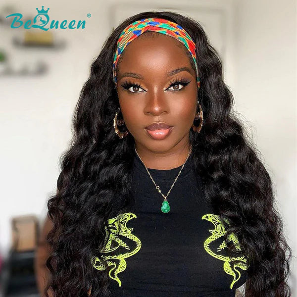 BEQUEEN Headband Wigs Natural Wave 100% Human Hair Wigs for Black Women BeQueenWig