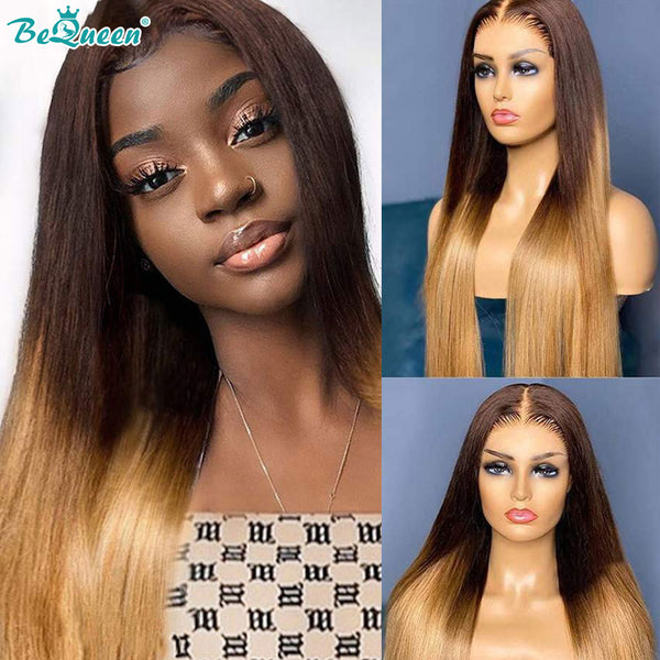 BEQUEEN Pre-Plucked Straight 1B/4/27 13X6X1 Lace Wig 100% Human Hair Wig BeQueenWig
