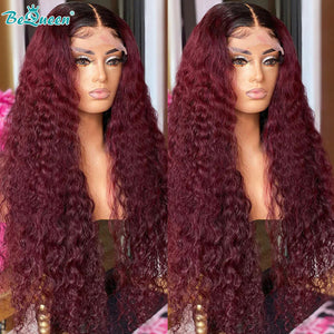 BEQUEEN 1B99J Deep Wave 13X4 Lace Frontal Wig Human Hair Wig BeQueenWig