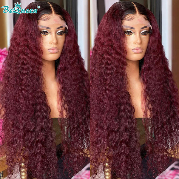 BEQUEEN 1B99J Deep Wave 13X4 Lace Frontal Wig Human Hair Wig BeQueenWig