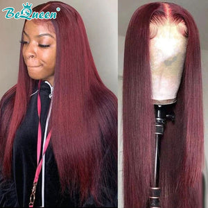 BEQUEEN Pre-Plucked Straight 99J 13X6X1 Lace Wig 100% Human Hair Wig BeQueenWig