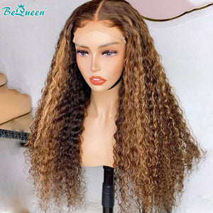 BEQUEEN 4#MIX27 Deep Wave 13X4 Lace Frontal Wig Human Hair Wig BeQueenWig