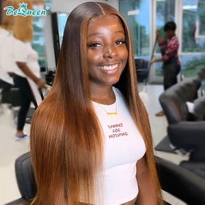 BEQUEEN 4#30 Straight 13X4 Lace Frontal Wig Human Hair Wig BeQueenWig