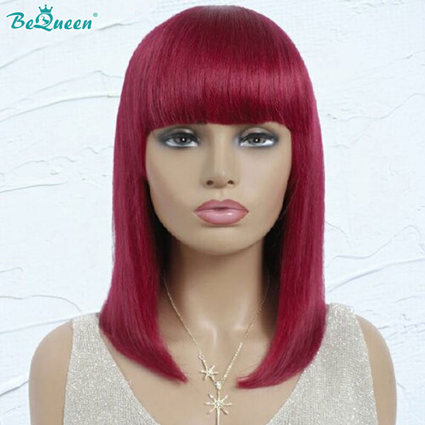 BEQUEEN Straight 100% Virgin Human Hair Machine Made Wig With Bangs BeQueenWig
