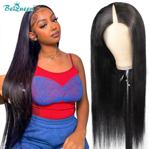 BeQueen Straight V-Part Human Hair Wig No Leave Out Glueless BeQueenWig