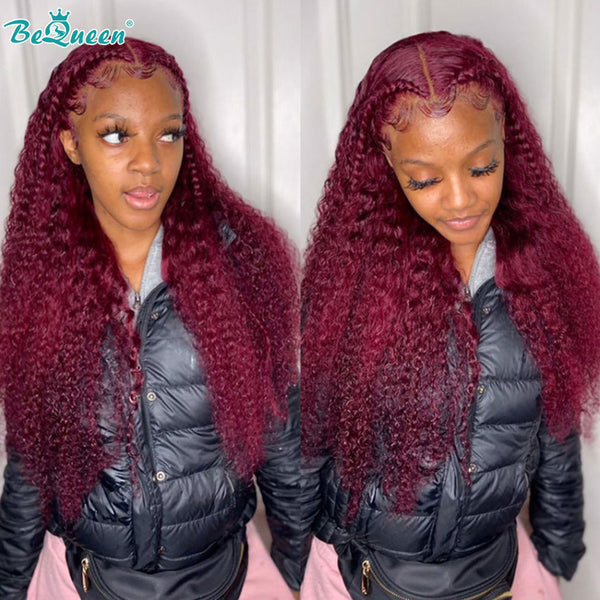 BEQUEEN 99J Curly Wave 13X4 Lace Frontal Wig Human Hair Wig BeQueenWig