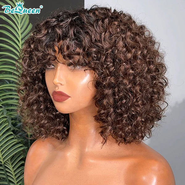 BEQUEEN 1B/4 Machine Made Curly Short Cut Wig Pixie Cut 100% Human Hair BeQueenWig