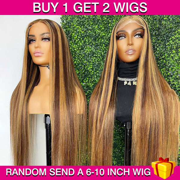 BEQUEEN Buy 1 Get 2 Wig - First Wig: 13x4 Straight 4#/MIX27 (Second Wig: 6-10 Inch Wig Randomly Sent) BeQueenWig