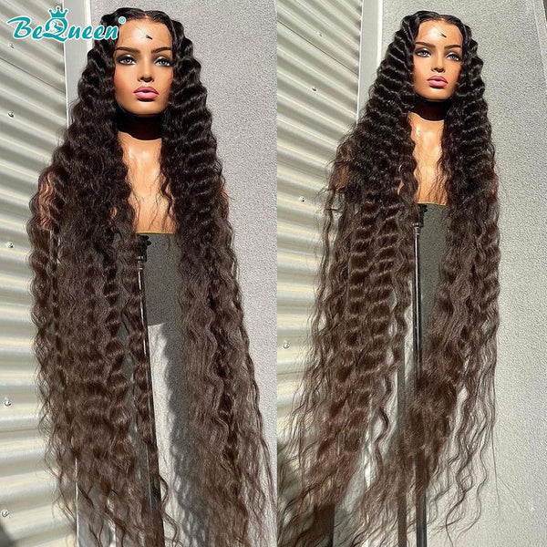 BEQUEEN 12A Long 4x4 Natural Wave length 34-40 Lace Closure Human Hair Wig BeQueenWig