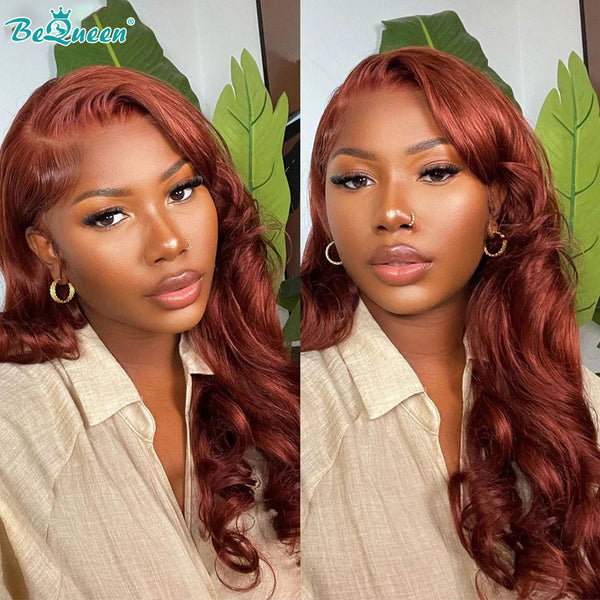 BEQUEEN Reddish Brown Body Wave 13X4 Lace Frontal Wig Human Hair Wig BeQueenWig